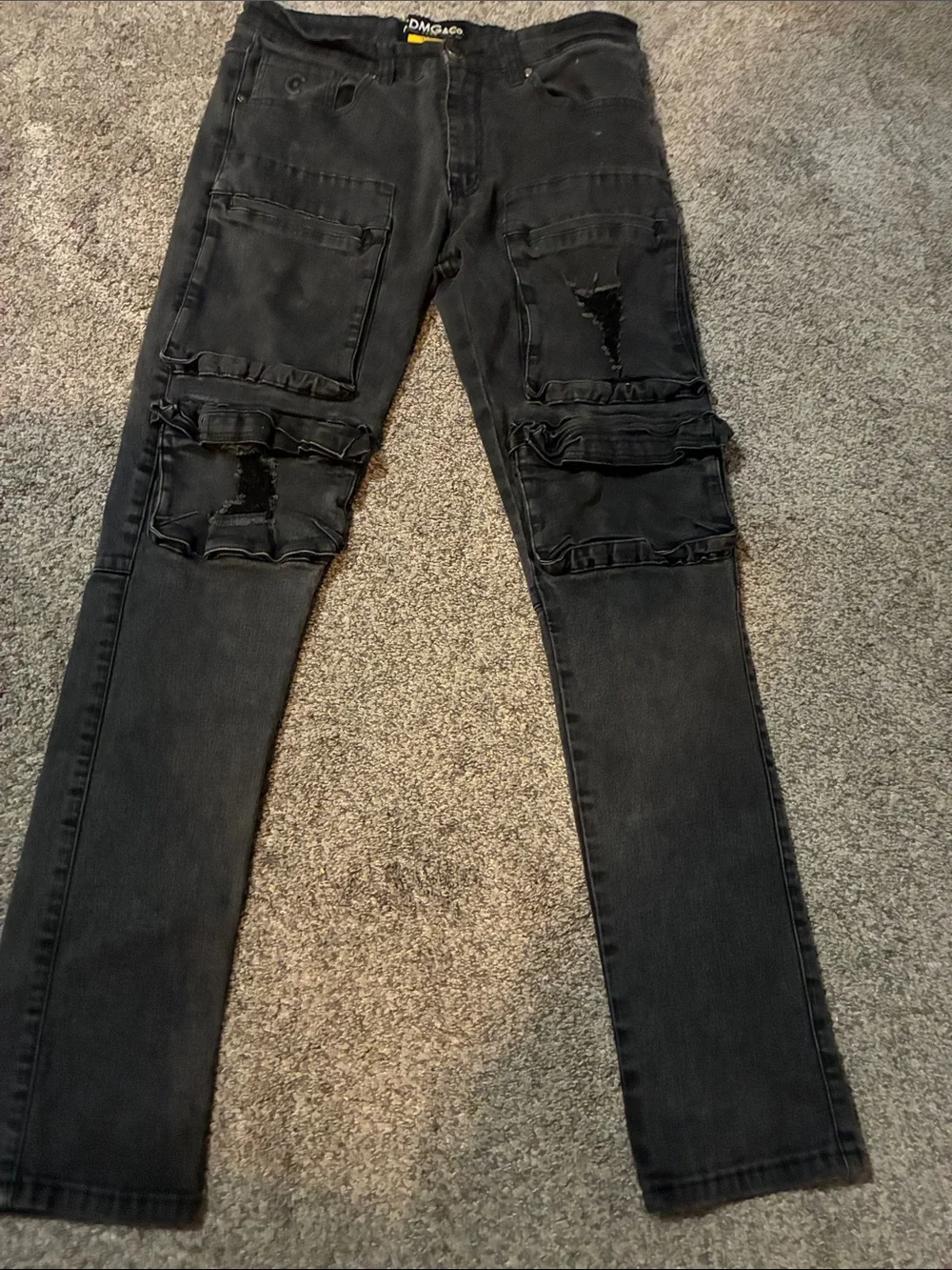 Men's Black Skinny Distressed Cargo Jeans